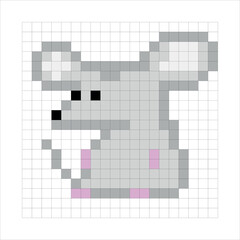 fairy tale, mosquito mouse, teeth, trap, hunting, escape, fear, tail, chef, squares, cuisine, brown, contour, hole, pixels, meat, style, amusing, 90s, little, animal, pet, illustration, cartoon, graph