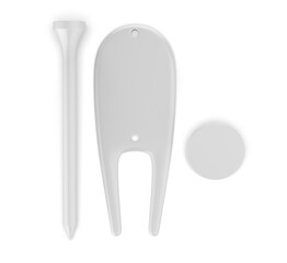 Blank golf divot tool tee set 3d illustration.