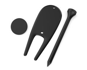 Fototapeta premium Blank golf divot tool tee set 3d illustration.