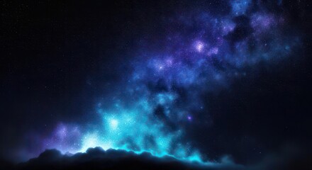 Fototapeta premium Intense light of constellations over clouds on dark, cosmic, stellar background.