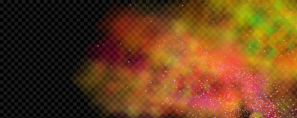 Background of an explosion of colorful smoke clouds.Multicolor fog with blue and yellow particles.Explosions of color powder.
