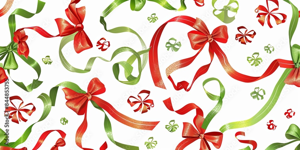 Wall mural Pattern christmas ribbon bow. Christmas background texture - Wall murals