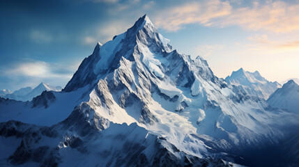 Obraz premium Landscape of mountain peaks summits with snow capped with cloudy