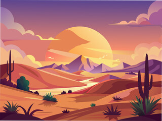 A beautiful sunrise over a tranquil desert landscape