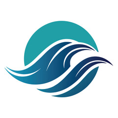 Obraz premium A minimalist logo featuring a stylized wave design in blue and white, enclosed within a circular turquoise background, A minimalist logo featuring a stylized wave design