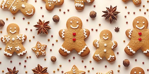 Christmas background pattern with shortbread gingerbread cookies