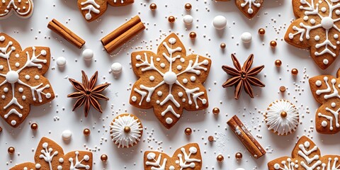 Christmas background pattern with shortbread gingerbread cookies