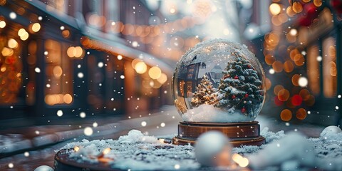 Merry Christmas and Happy New Year festive colorful atmospheric background with glass snow globe