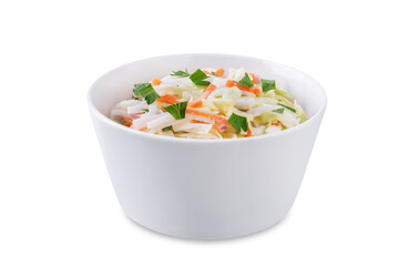 Radish cabbage coleslaw in a bowl on a white isolated background