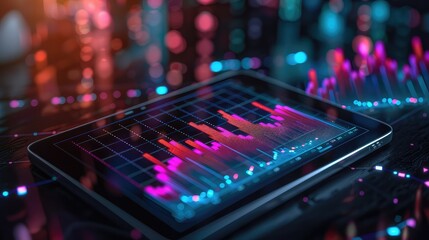Digital Business Strategy: 3D Tablet Displaying Growth Arrow and Financial Graph