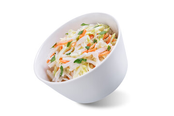 Radish cabbage coleslaw in a bowl on a white isolated background