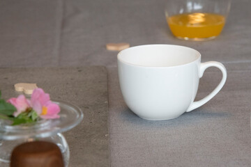 cup of tea and a bouquet