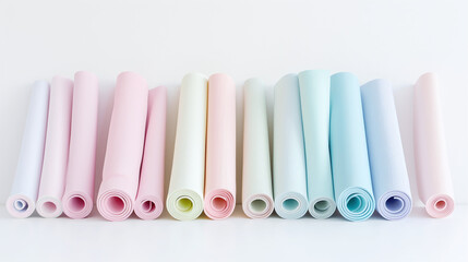 Fototapeta premium Rolled Pastel Color Paper on White Surface Ideal for Craft and Decoration Projects