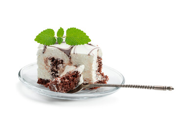 Whipped cream cake slice isolated on white background