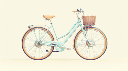 Fototapeta premium Pastel Blue Vintage Bicycle with Basket Front View on Cream Background Retro Style Urban Lifestyle