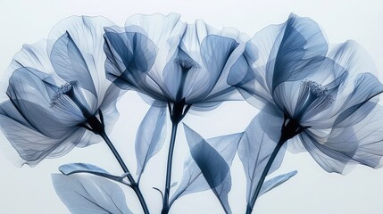 Unique X-Ray Scan Revealing the Intricate Details of a Bouquet of Flowers, Highlighting Stems, Petals, and Leaves