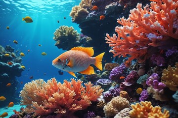 Fototapeta premium The Hidden Beauty Underneath: A Breathtaking View of a Coral Reef.