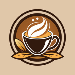 A minimalistic logo for a coffee shop, featuring a stylized cup of coffee with steam and leaves, A sleek, minimalistic logo for a coffee shop