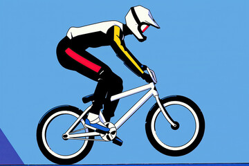 Obraz premium A stylized illustration of a BMX cyclist wearing a helmet and racing down a track