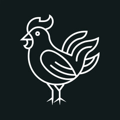 Fototapeta premium Stylized Outline Of A White Chicken On A Black Background, A stylized outline of a chicken in a minimalist style