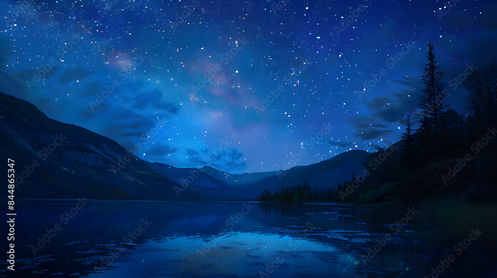 Wall mural night lake with starry sky - Wall murals