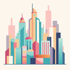 Obraz premium A stylized illustration of a city skyline with pastel colors, Abstract city skyline in pastel colors