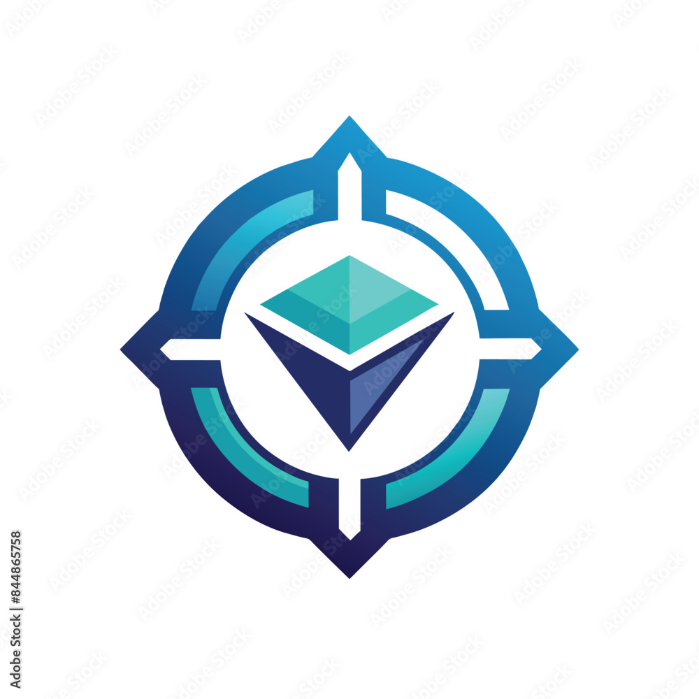 Poster an abstract graphic symbolizing software development with a diamond shape in a compass target design