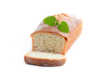 Sliced pound cake isolated on a white background