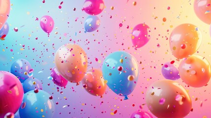 Fototapeta premium Colorful and fun party mood balloon background, Geometric shapes: Pastel spheres abstract background, 3d rendering