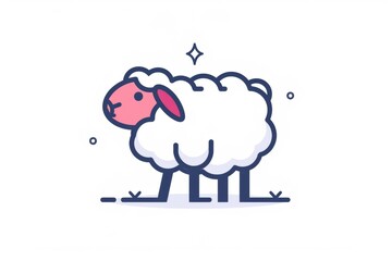 Minimalistic Vector style Illustration of Sheep on White Background..