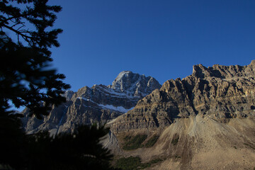 Crowfoot Mountain in autumn with snow.