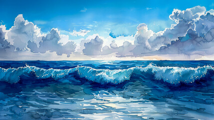 Gentle sea waves in watercolor