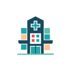 Fototapeta premium A stylized, flat design illustration of a hospital building with a simple color scheme, Clean lines and soft color palette for a timeless look