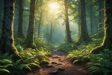 Sunbeams and Shadows: A Magical Journey through the Forest - Powered by Adobe