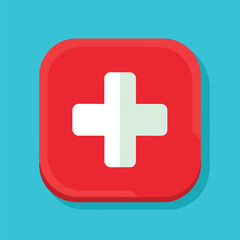 Obraz premium A modern illustration depicting a healthcare app icon with a red square and white cross, Contemporary representation of a healthcare app icon with a medical cross