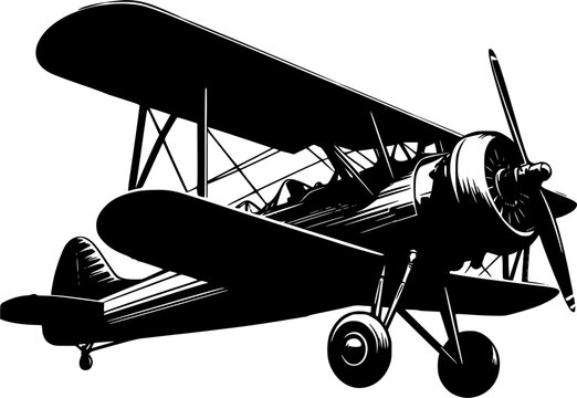 black and white biplane silhouette clip art preview