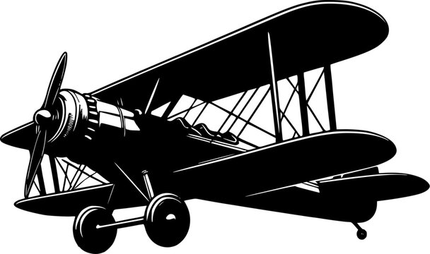 recommend clip art: Silhouette of airplane, vintage flying plane illustration, biplane 