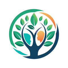 Sleek Nonprofit Organization Logo Design With Tree and Human Profiles, Craft a sleek logo for a nonprofit organization focused on mental health awareness