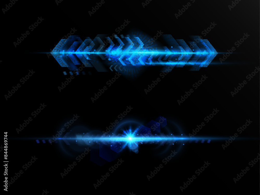 Aufkleber Set of abstract blue horizontal light effects of technological high speed light movement. Template for design and illustrations.	