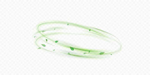 Green air swirl effect with flying mint leaves isolated on white background PNG, vector realistic illustration for advertising design.