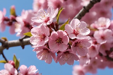 Obraz premium Cherry Blossoms in Full Bloom Against Clear Blue Sky