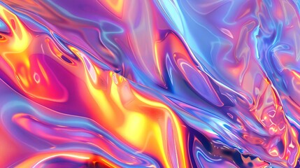 Fototapeta premium Abstract colorful background with vibrant, flowing patterns in shades of purple, blue, and orange. Dynamic and shiny design with smooth, wavy textures. Concept of modern art, creativity