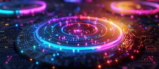 Obraz premium Technology digital circle style HUD interface display time machine neon light Background wallpaper AI generated image