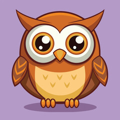 Naklejka premium A cartoon vector icon of a cute brown owl with large, expressive eyes, Cute Owl with Big Eyes Cartoon Vector Icon