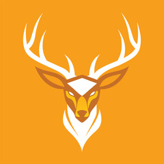 A stylized illustration of a deers head with antlers against a solid orange background, Deer antlers against a solid background
