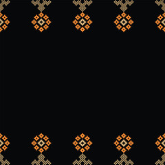 Traditional black ethnic motifs ikat geometric fabric pattern cross stitch.Ikat embroidery Ethnic oriental Pixel black background.Abstract,vector,illustration. Texture,decoration,wallpaper.