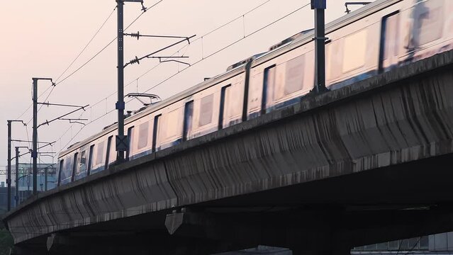 Mumbai, India. View of metro railway train in Mumbai.