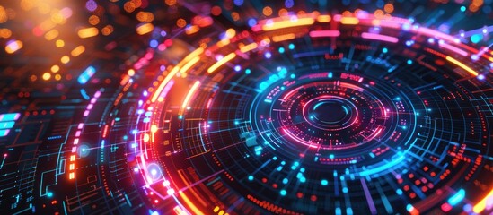 Obraz premium Technology digital circle style HUD interface display time machine neon light Background wallpaper AI generated image