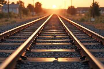 Fototapeta premium Sunset Hues Blanketing the Railroad Tracks in Tranquility