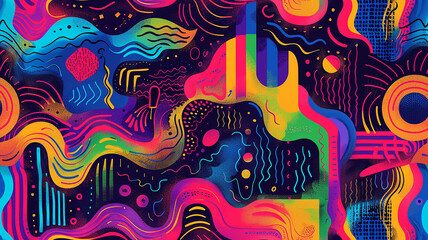 Fototapeta premium Psychedelic print with swirling neon colors , seamless pattern